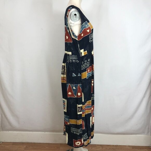 JAVA LAVA - WOMEN'S MEDIUM BLACK ABSTRACT SLEEVELESS ART TO WEAR DRESS - Picture 4 of 7